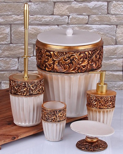 Polyester Altın Sedef Banyo Takımı Polyester Altın Sedef Banyo Takımı